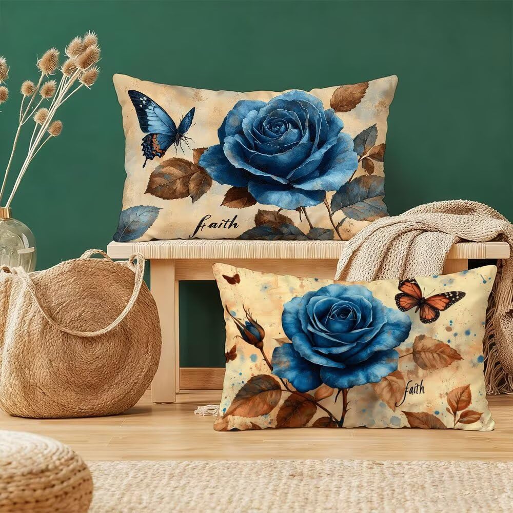 Lot de 2 housses de coussin bleu 40x80cm en velours, une idée cadeau femme idéale