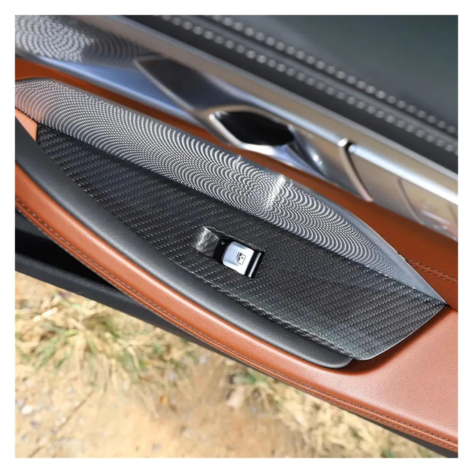 Compatible with BMW 8 Series G14 G15 2019-2022 Real Carbon Fiber Car Glass Lift Button Frame Sticker Interior — view 6