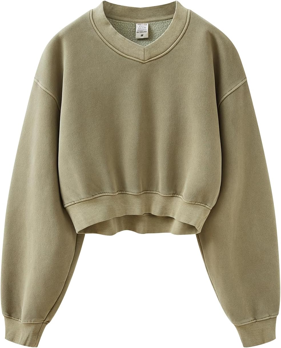 Womens Cropped Sweatshirt Athletic Cropped Essentials Hoodie Sweatshirts For Women Long Sleeves - Image 4