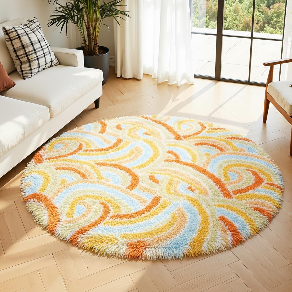 Round Area Rug for Bedroom Living Room,4ft Fluffy Circle Rug for Girls Room Decor Aesthetic,Soft Plush Shaggy Fuzzy Carpet for Kids Room, Nursery, Preppy Dorm,Playroom Home Decor