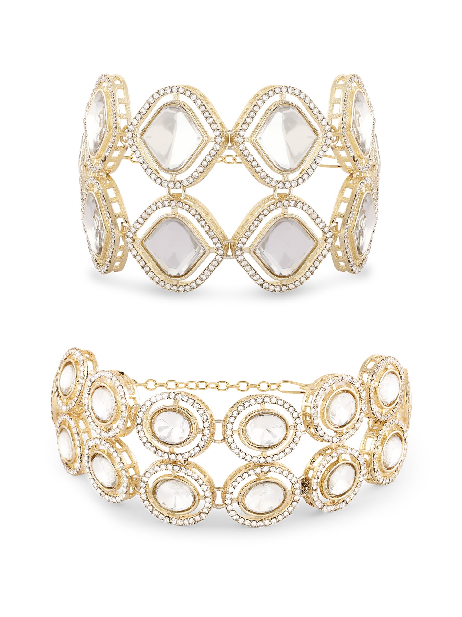 ZAVERI PEARLS Set of 2 Gold Tone Dazzling Austrian Diamonds & Stones Fusion Bracelets For Women-ZPFK17938 (B0D11FCKQD) Amazon Price History, Amazon Price Tracker
