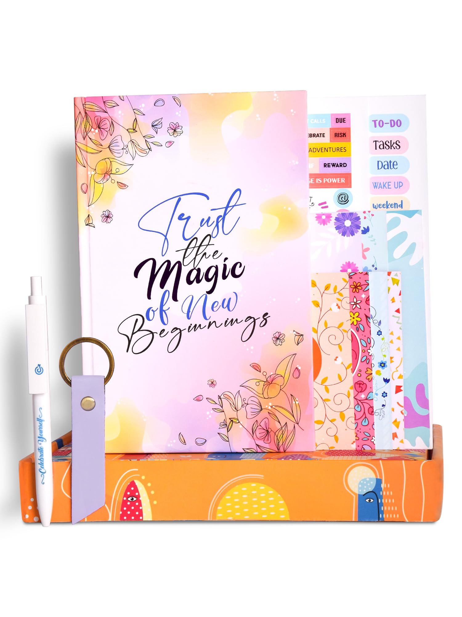 DOODLE Undated A5 Yearly Planner Kit - Planner with 180+ Stickers | 216 Pages, 12 Months | 16 Activity Pages | 1 Pen | 1 Keychain | 4 Notecards | 4 Quote Cards | Gift Box (Magical Start)