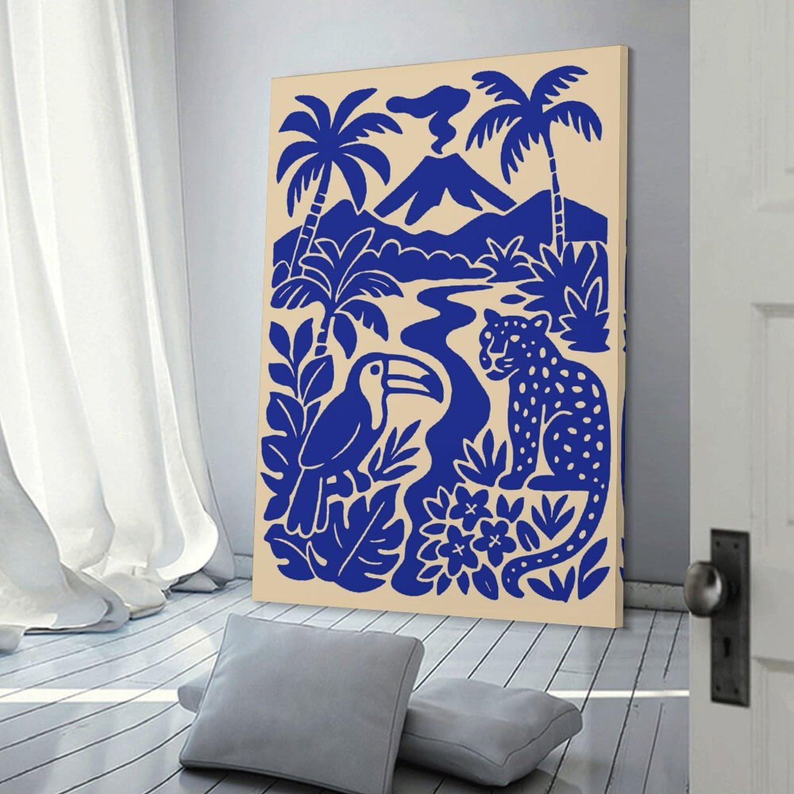 Junmoney Jungle Scene with Volcano And Animals Room Decor Wall Art 24x36inch(60x90cm), for Wall Displays, Bedrooms Or Room Updates, Ideal for Building A Coordinated Art Wall