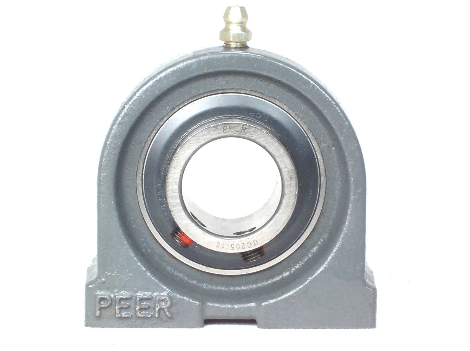 Peer Bearing UCPAS204-12 Pillow Block, Tapped Base, Cast Iron Housing, US Dimensions, Wide Inner Ring, Relubricable, Anti-Rotation Pin, Set Screw Locking Collar, Single Lip Seal, 3/4