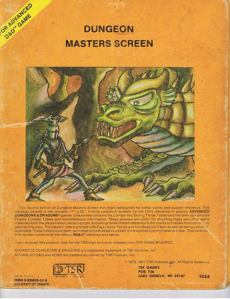 Dungeon Masters Screen (For Advanced D& D Game)