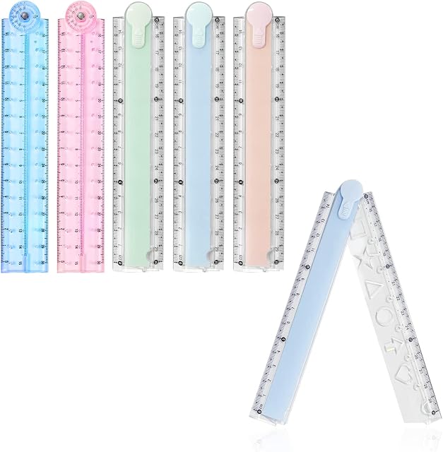 5-pack of 30cm Folding Rulers,Transparent Ruler for Geometric,for School Children or Office,Foldable Straight Ruler.Transparent and Flexible.