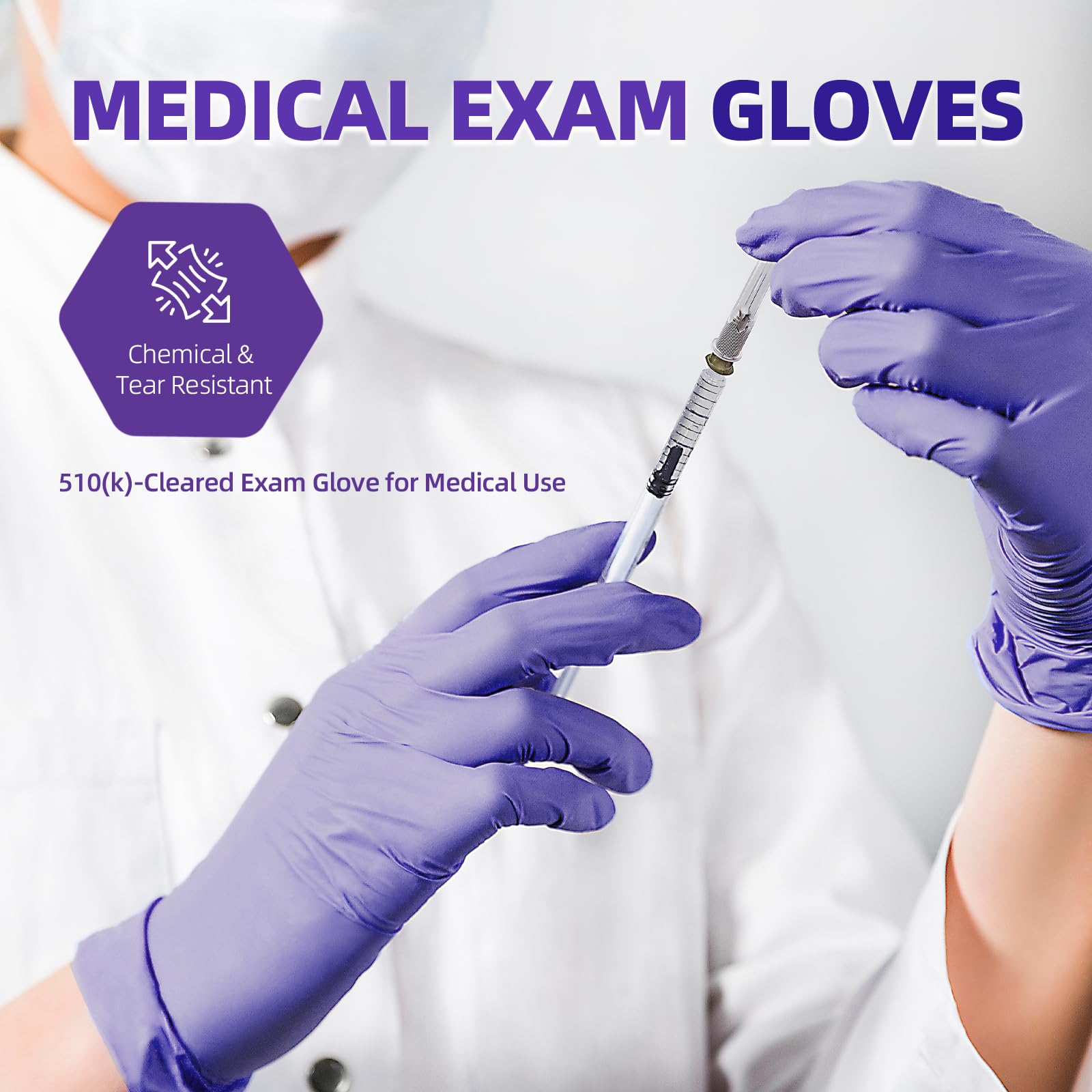 Jointown Guantes de nitrilo para examen, guantes médicos de color morado hielo, desechables, sin látex, sin polvo, para exámenes, limpieza de preparación de alimentos, caja grande de 1000, L