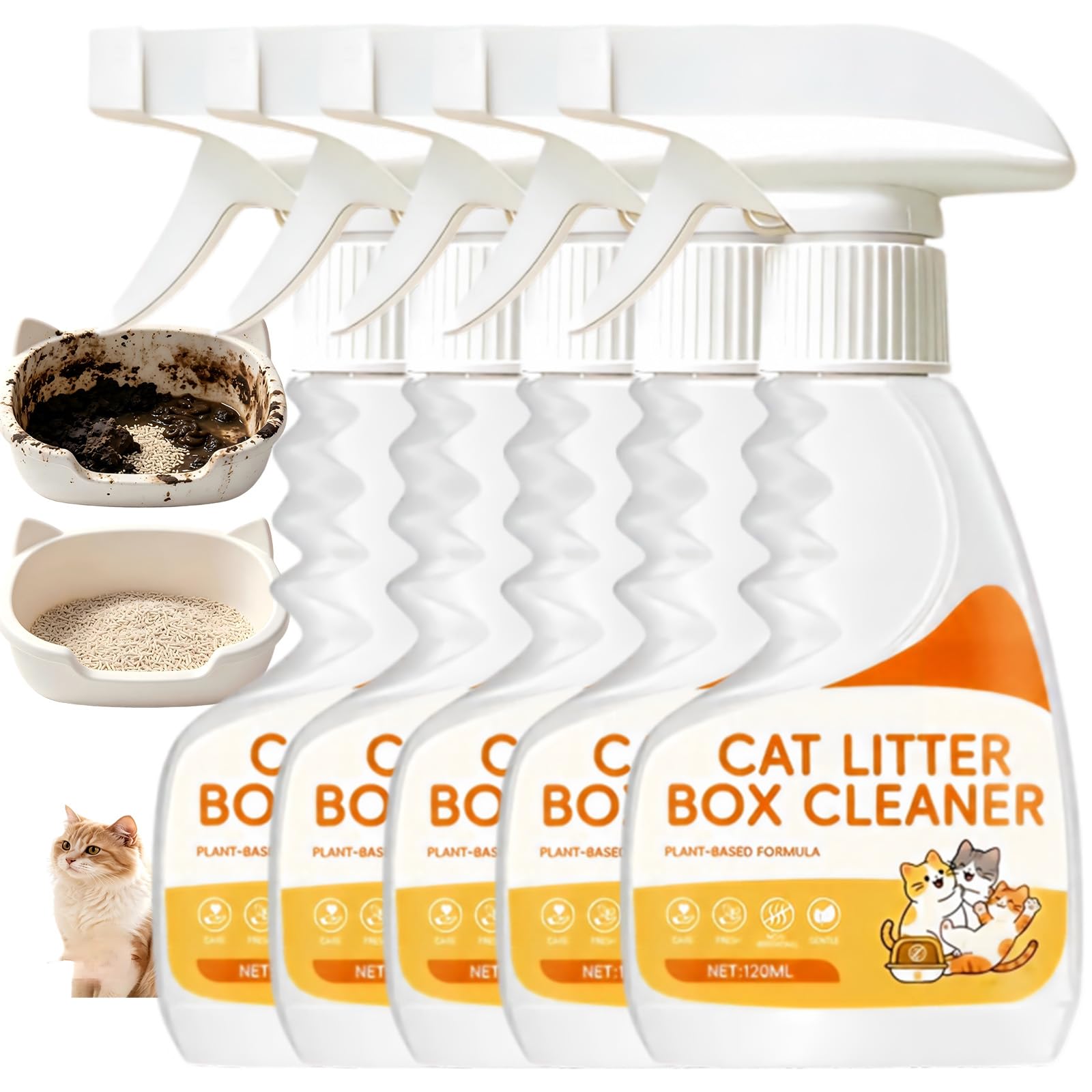 Freshener Cat Litter Box Cleaning Spray, Pet Odour Eliminator Spray, Pet Urine Stain Remover, Plant-Based Long-Lasting Odour Remover for Box, Safe for Indoor Cats and Multi-Pet Homes (5pcs)