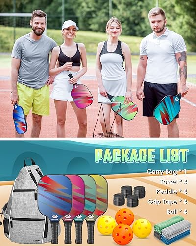 Miniatura 4 de Juego de 24 palas de pickleball aprobadas por USAPA, de fibra de vidrio, ligeras, con mochila de gran capacidad, pelotas de pickleball, toallas de