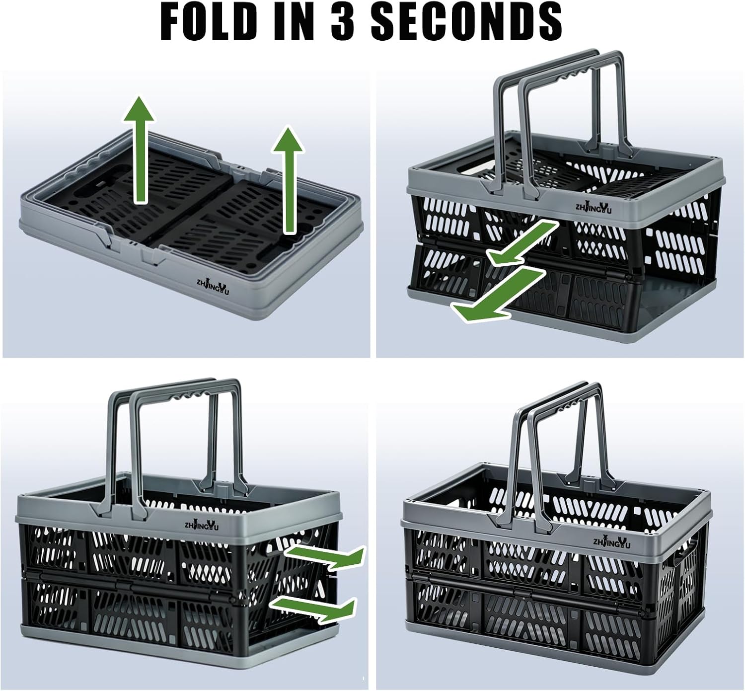 Small Plastic Baskets Black,Pack-2 Plastic baskets for organizing,collapsible shopping basket,foldable crate with Handles,collapsible storage crate,car basket,for Kitchen,Bathroom,Medicine