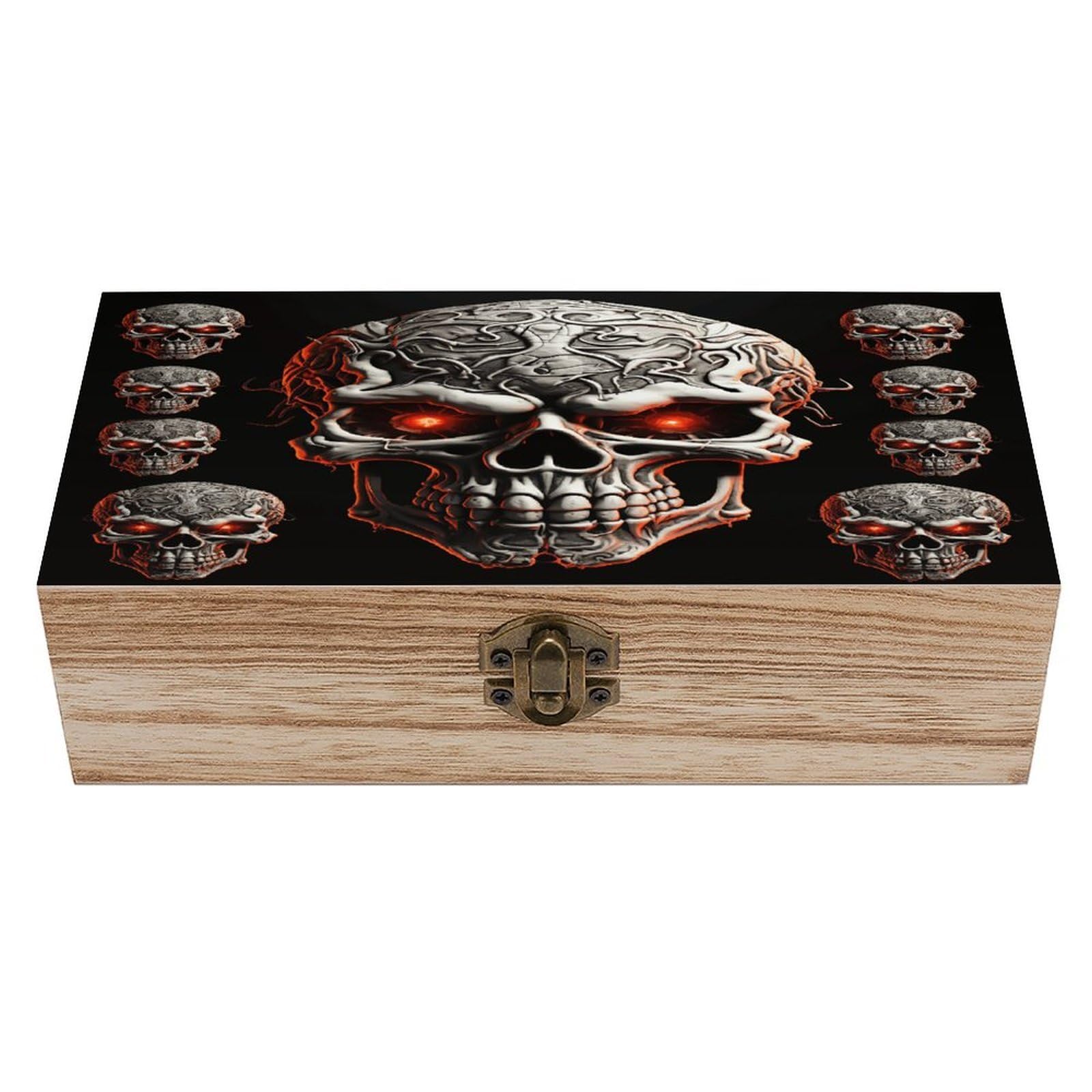 VstaDank Evil Skull Wooden Storage Box Decorative Jewelry Case with Lids Exquisite Wood Box Letters Gifts Acacia Wood Boxes Fashion Wooden Keepsake Boxes for Men Women