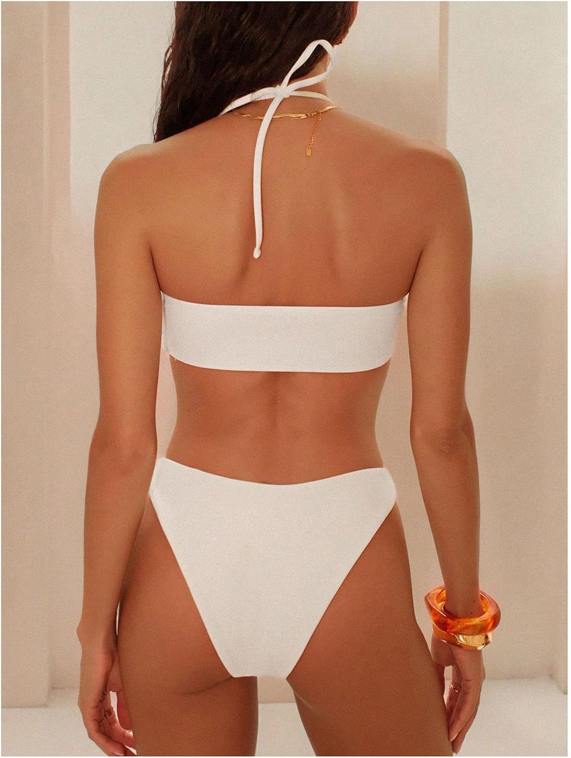 SHENHE Women's Halter Bandeau Bikini Set 3D Flower Swimsuits High Cut Bathing Suits 2 Piece