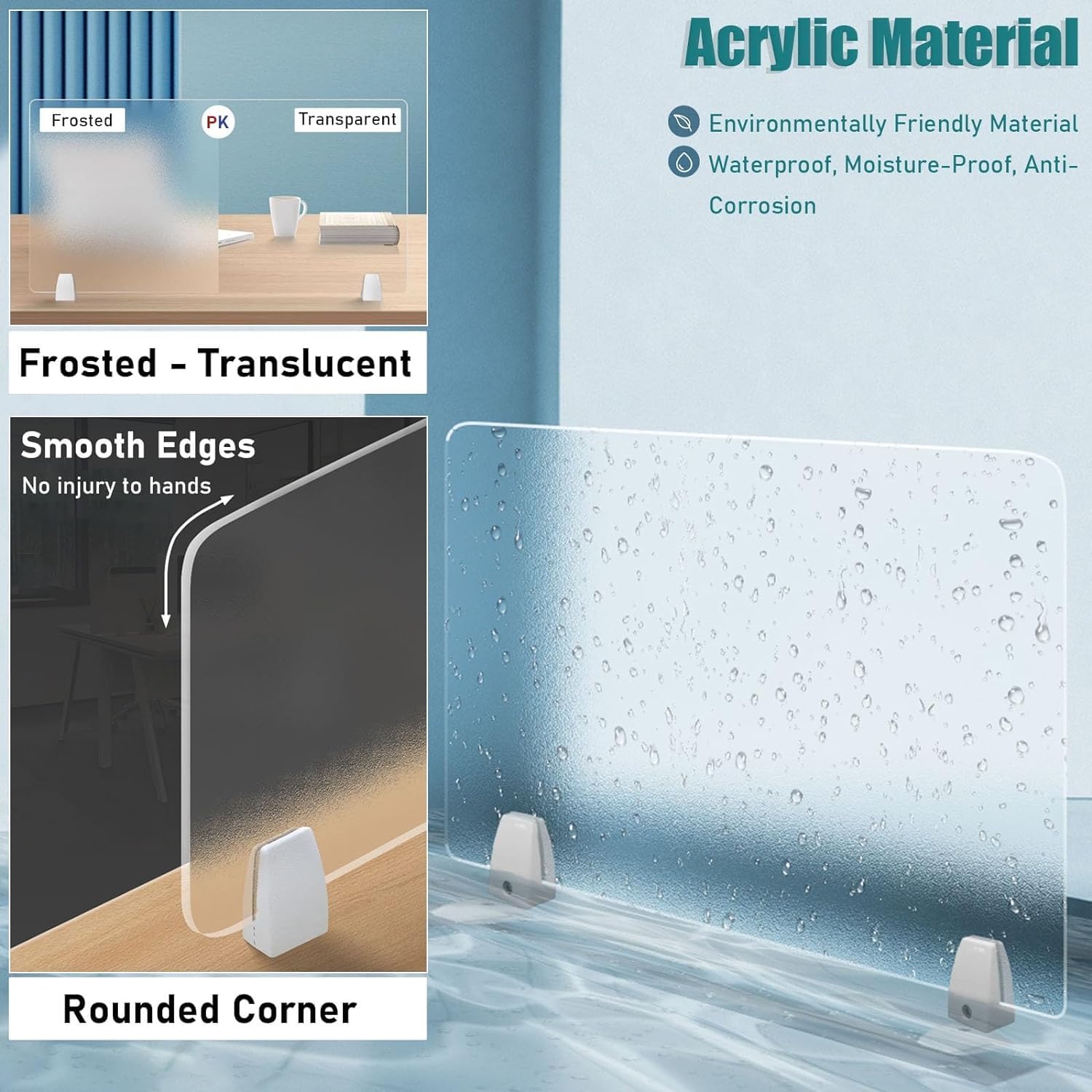 フロストアクリルデスクパーティションスクリーン、調節可能なオフィスディバイダー、ワークステーションまたは寮用のポータブルプライバシー