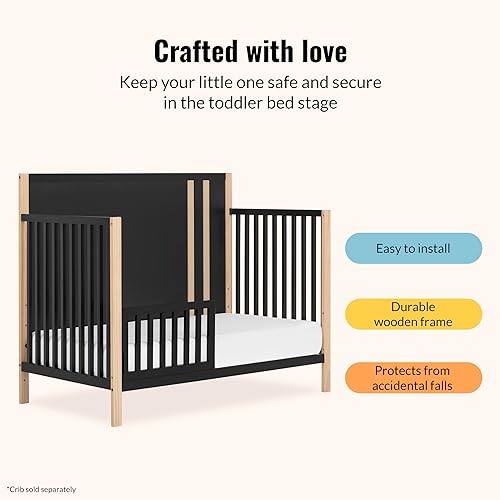 Miniatura 6 de Riel de protección convertible para cuna para niños pequeños en negro carbón, hecho de madera de pino de Nueva Zelanda, convierte la cuna en cama