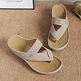 DOIX Chanclas con Soporte para Arco para Mujer Sandalias de Cuña de Piel Sintética Hueca Plataforma Verano Mule Zuecos Zapatos Zapatos Casuales para Caminar en La Playa,Beige,US6/EU37