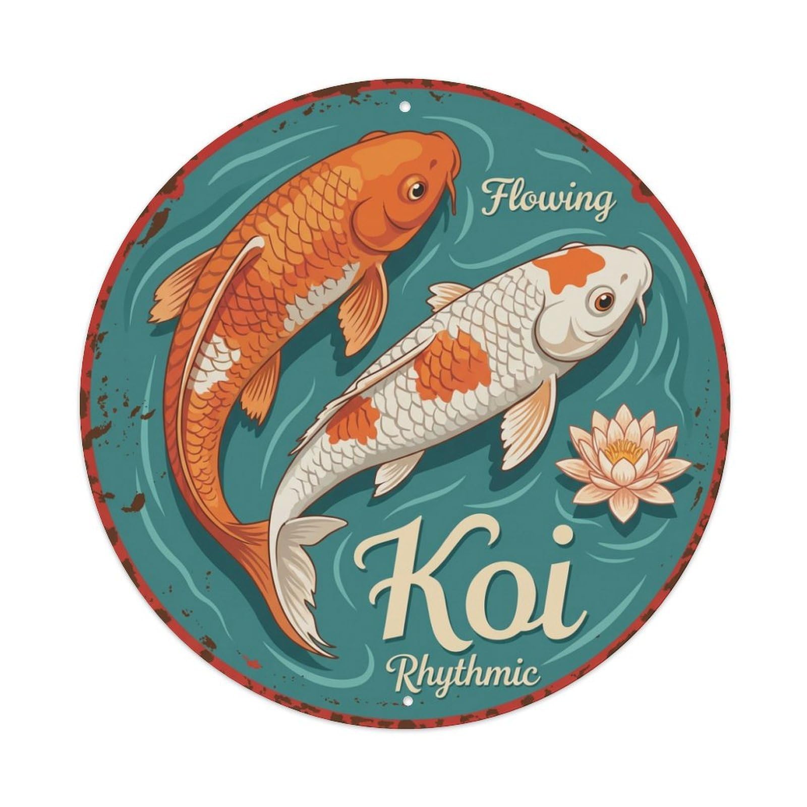 Koi Fish Flowing Rhythmic Graceful Waters Smooth Elegant Metal Tin Sign
