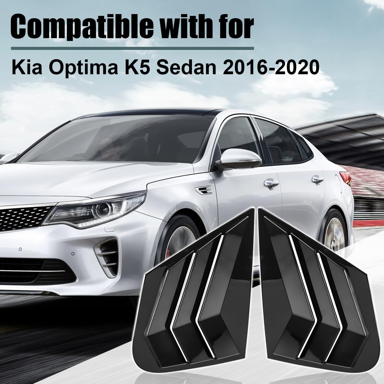 Rear Side Window Quarter Louvers Shade Trim Panel Cover Compatible with for Kia Optima K5 Sedan 2016-2020 Side Shutter Cover Trim Sticker Vent Scoop Blinds Decoration Accessories,Glossy Black