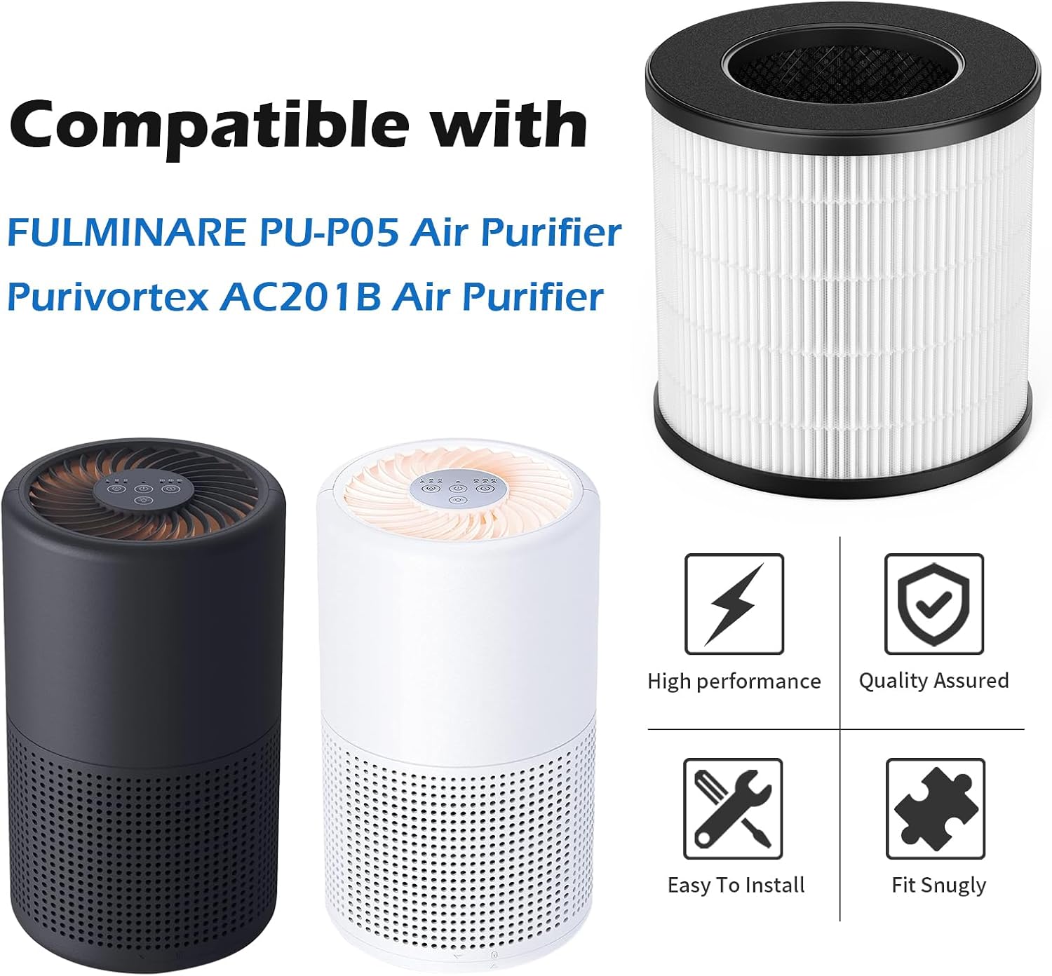 SAKEGDY AC201B / PU-P05 Filter Replacement, Compatible with FULMINARE PU-P05 Air Cleaner Purifier and Purivortex AC201B Air Cleaner Purifier, 3-IN-1 H13 True HEPA Filter, 2 Pack - Image 3