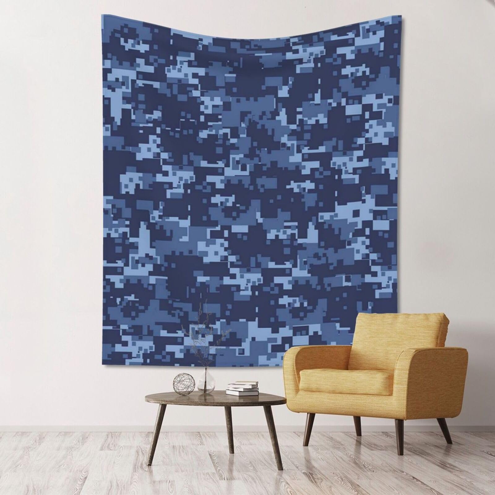 WKSGDSG Large Wall Hanging, Machine Washable Tapestry For Dorm Room, Blue Camouflage, Lightweight Polyester Wall Art For Bedroom Living Room, 152x130cm
