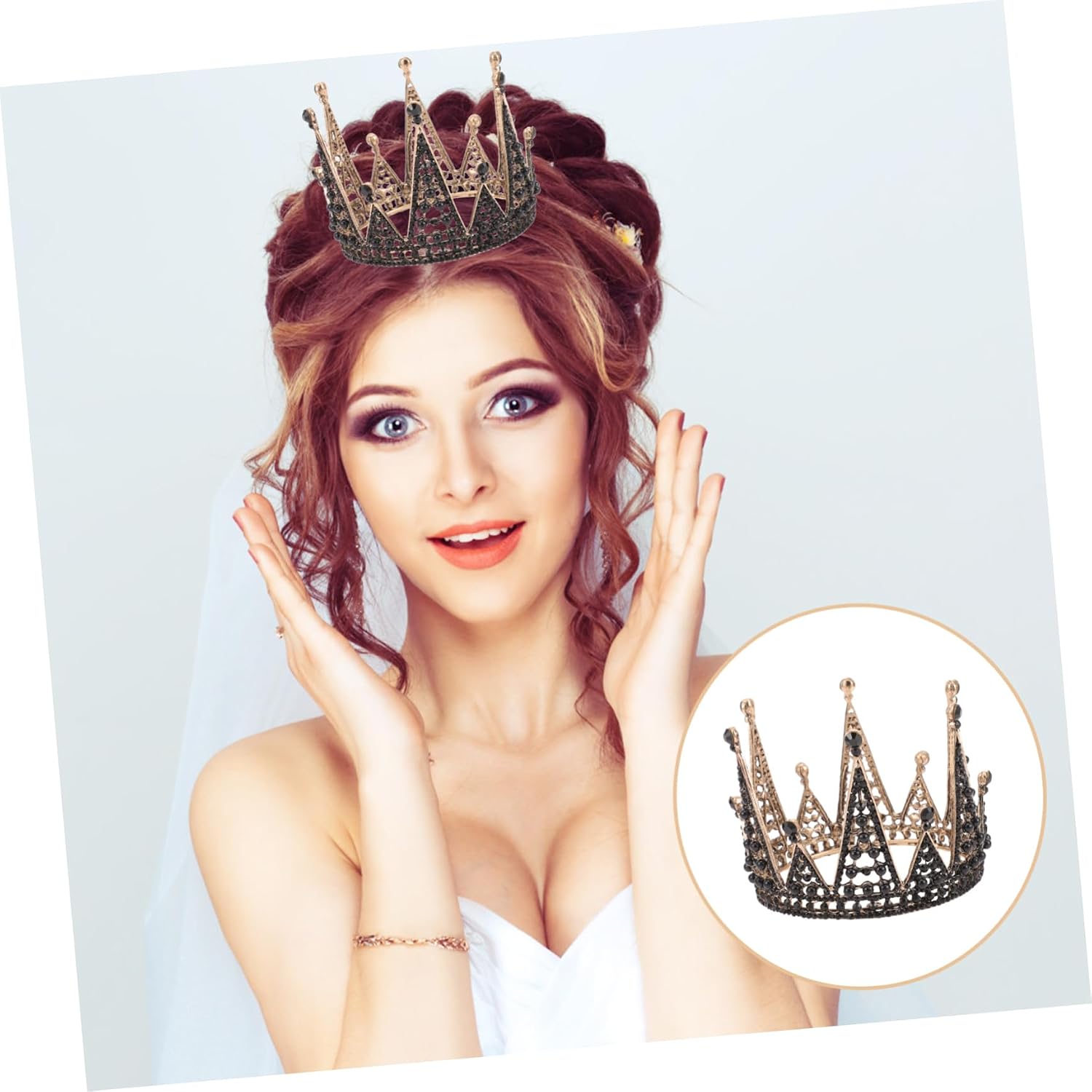 Black Baroque Crown for Women Gothic Style Headpiece Elegant Tiara for Halloween Parties Bridal Hair Accessory for Costumes and Special Occasions