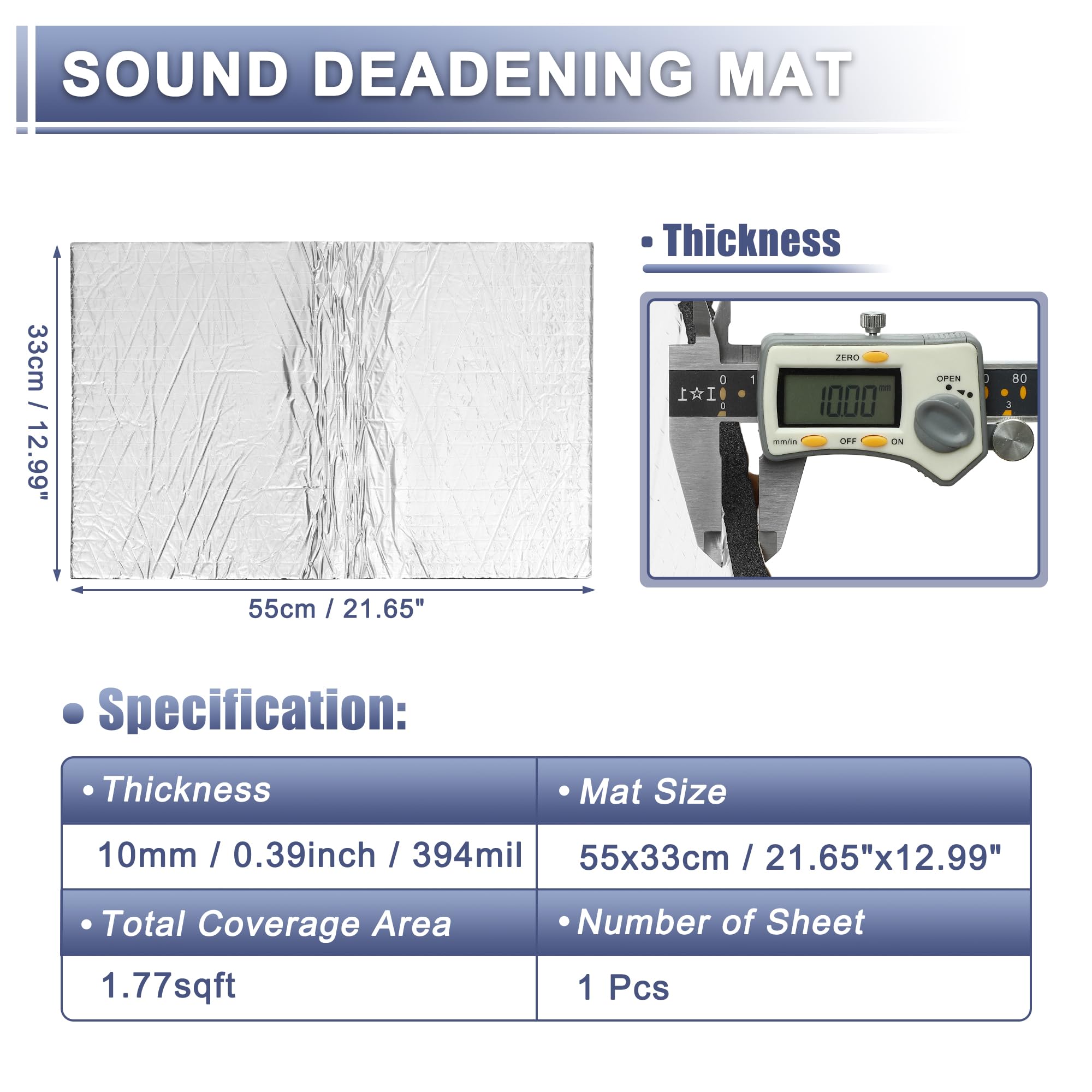 Tappetino Insonorizzante Per Auto - Schiuma Celle Chiuse 10mm Con Alluminio, 100x60cm - Foto 13