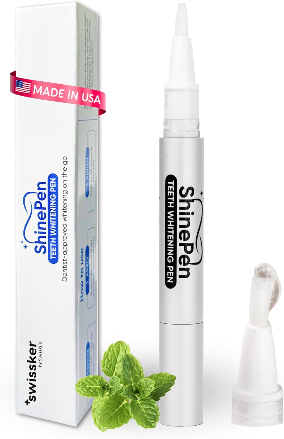 Swissker by Swissklip ShinePen Teeth Whitening Pen, Instant Results Whitening Pen, Enamel-Safe with Peppermint Flavor, Easy to Use, Made in USA