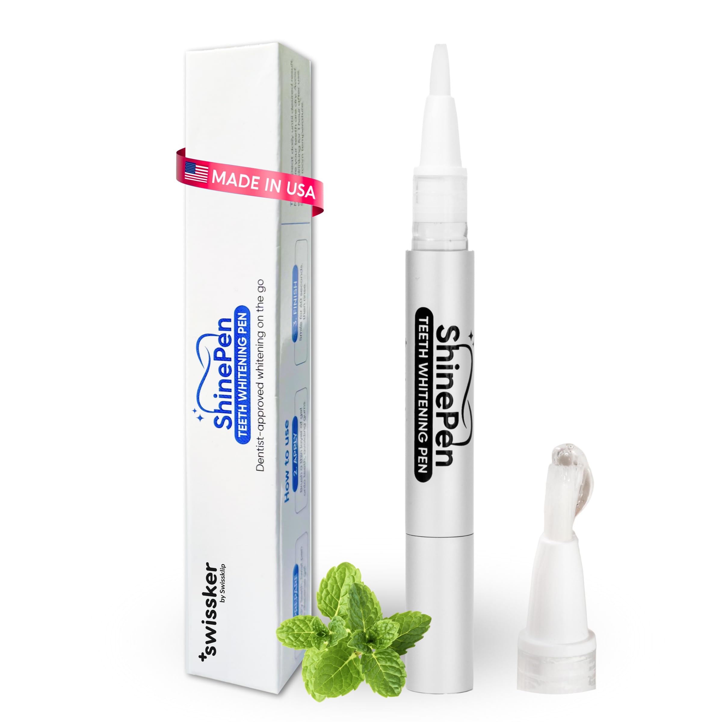 Swissker by Swissklip ShinePen Teeth Whitening Pen Instant Results Whitening Pen Enamel-Safe with Peppermint Flavor Easy to Use