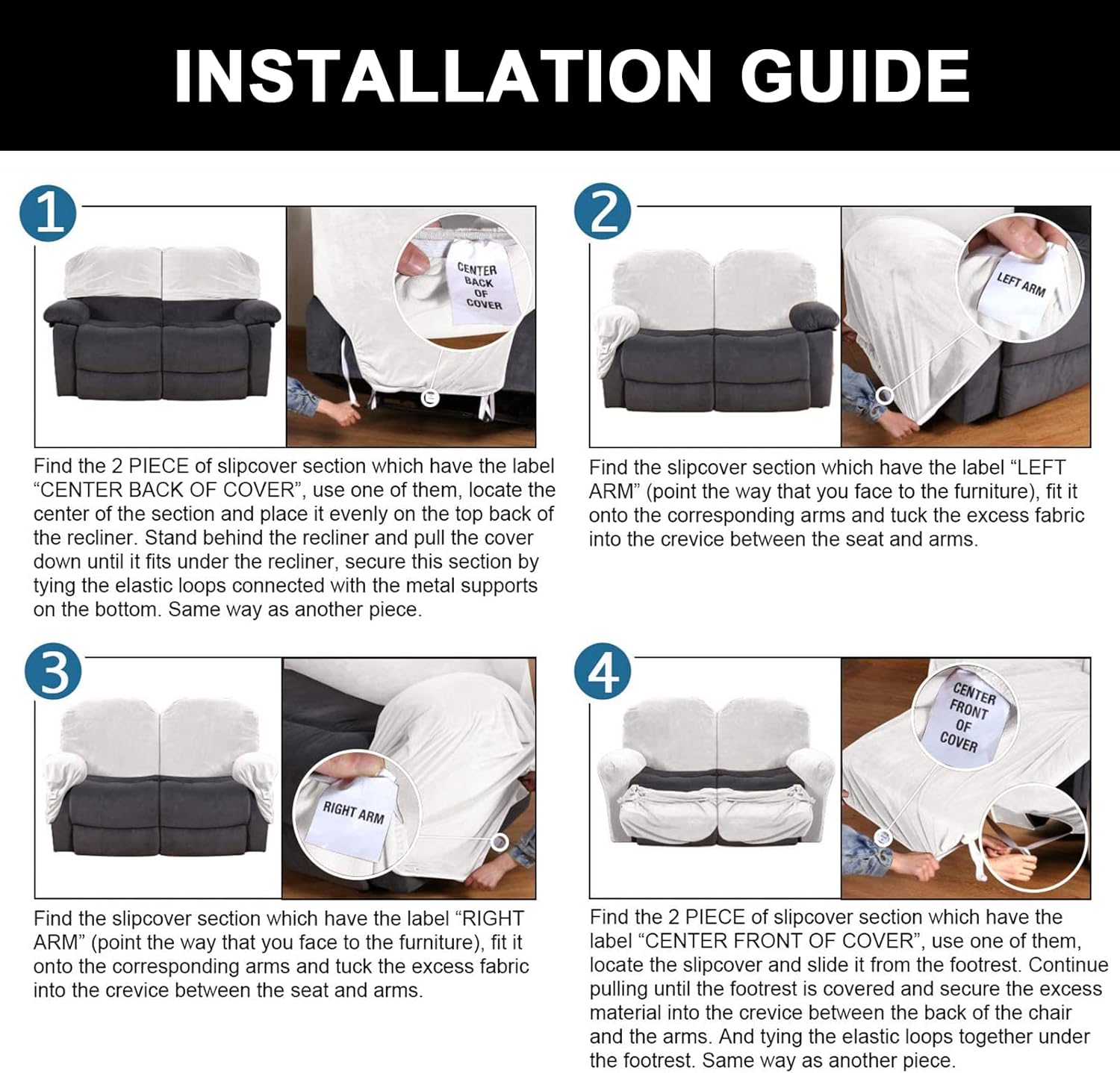 Stretch Jacquard Recliner Cover 6 Piece, Soft Recliner Chair Cover with Elastic Bottom Recliner Slipcover Furniture Protector -White-6 Pieces