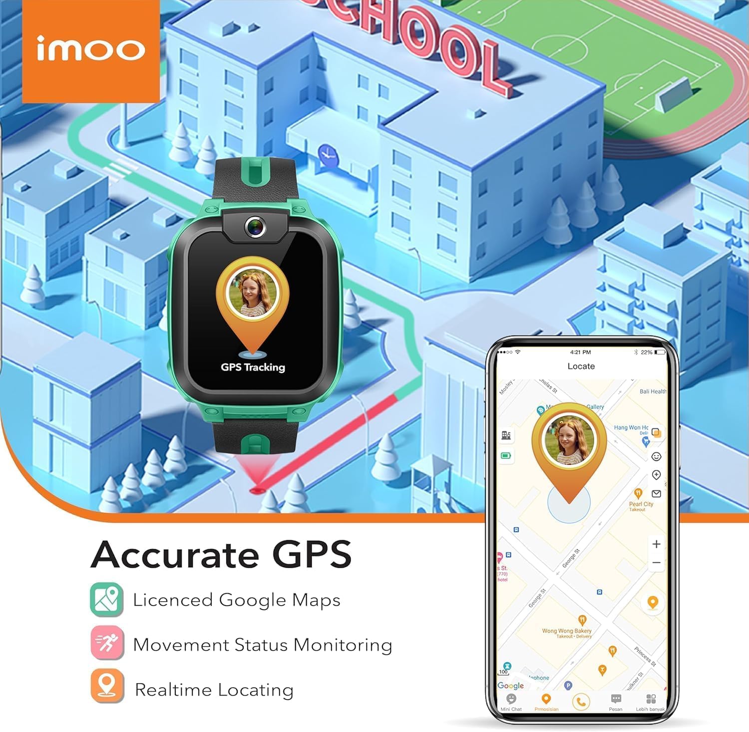imoo Watch Phone, Smartwatch para niños 4G con videollamadas en HD, Smartwatch para niños con posicionamiento GPS en Tiempo Real, Resistencia al Agua IPX8 (Z1, Verde)