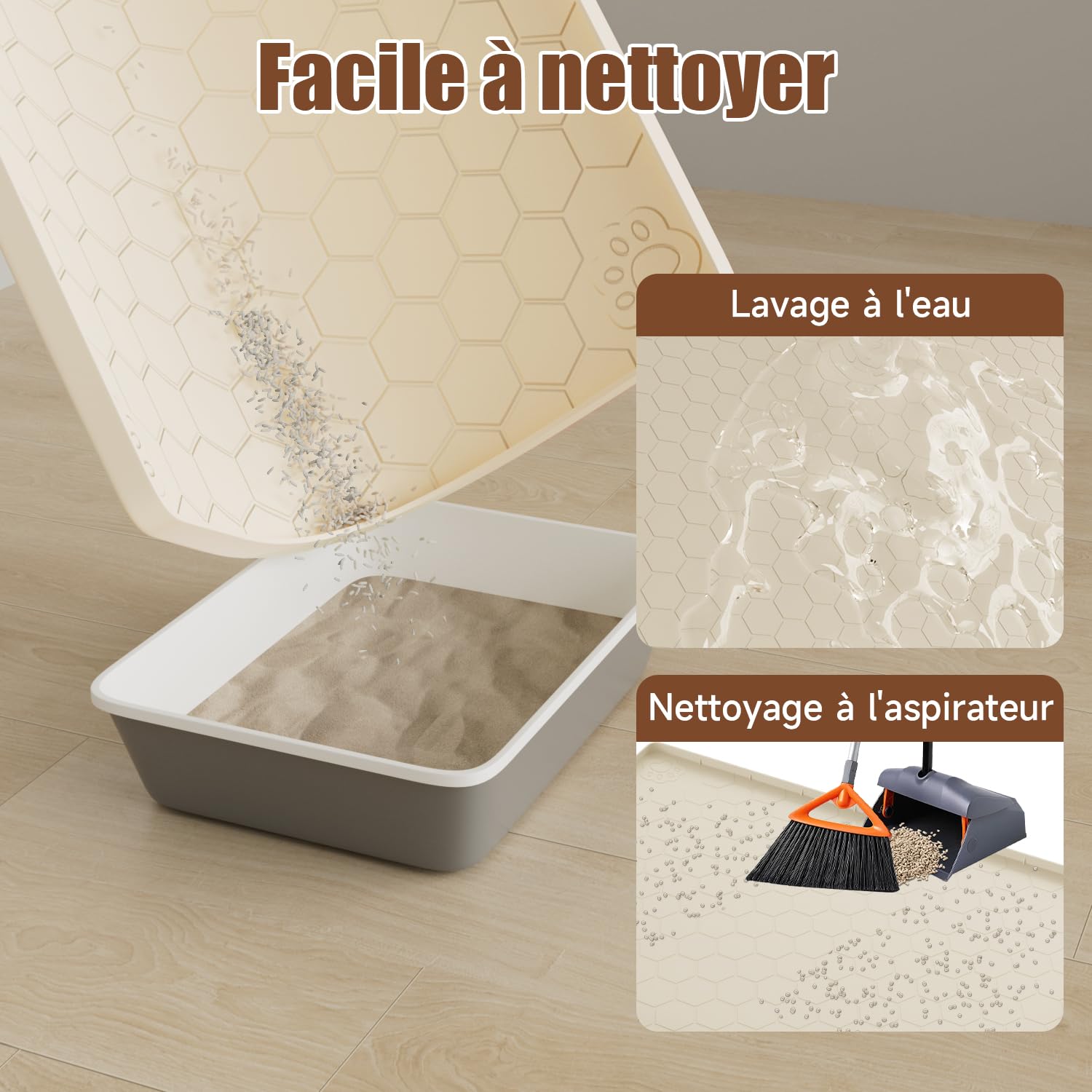 Tapis de litière en silicone XXL 101 * 71 CM – Imperméable, antidérapant et facile à nettoyer – Tapis de litière supplémentaire, pour gamelle et litière pour chat