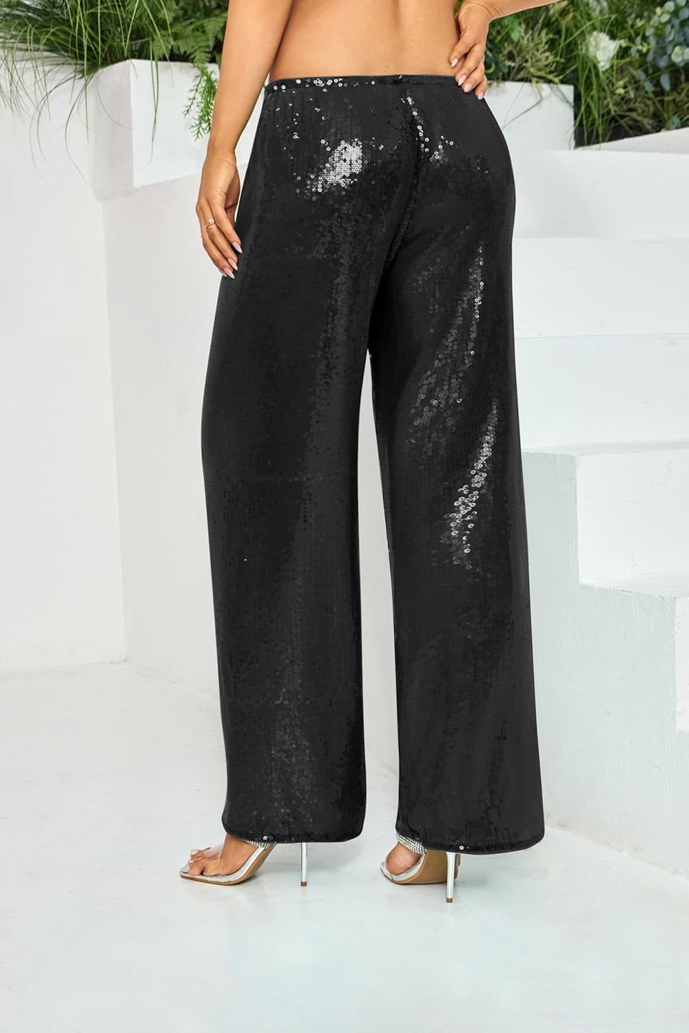 Women's Summer Sequin Sparkly Trousers Pants Glitter Mid-Low Rise Boho Y2K Vacation Beach Wide Leg Night Party Clubwear - Image 3
