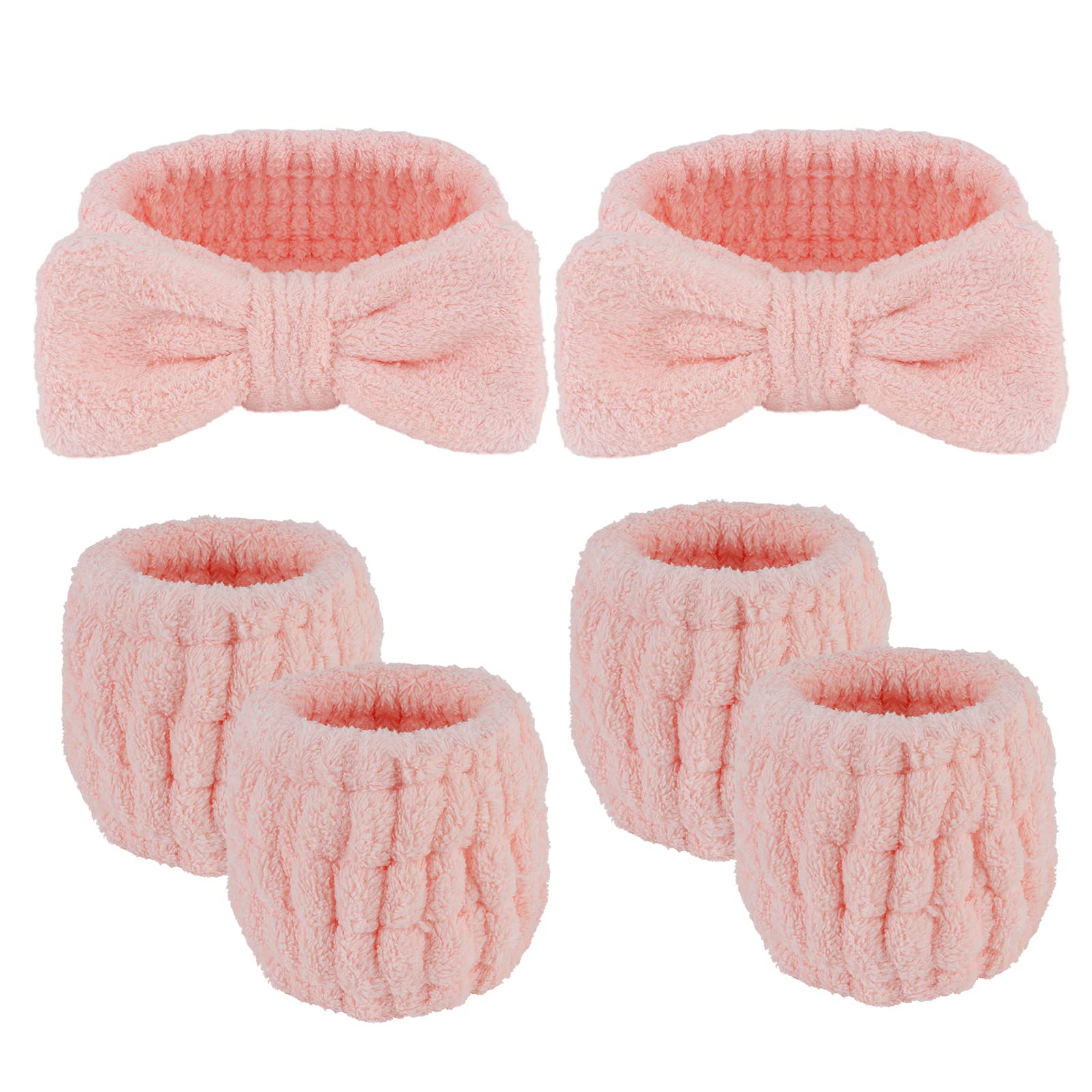 ACO-UINT 6Pcs Spa Headbands and Wrist Washband Set, Pink Headband for Washing Face Towel Wristbands Make Up Headbands, Microfiber Hair Band Skin Care Headbands Hair Accessories for Women