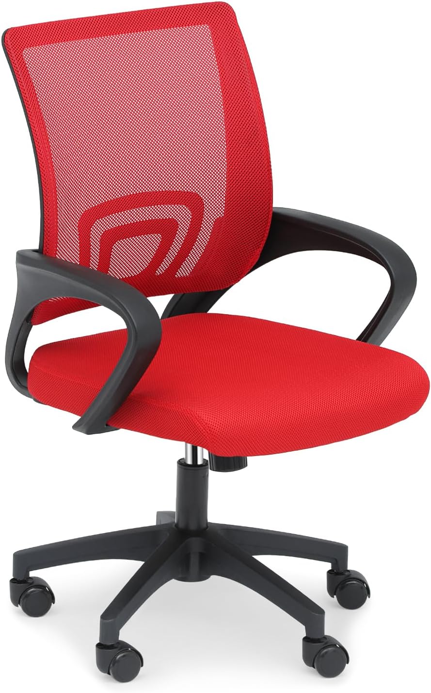 Athena Collection Computer Office Chair, Ergonomic Desk Chair with Rolling Wheels, Mesh Back Support and Height Adjustable, Small and Comfy for Home Office, Study, Red