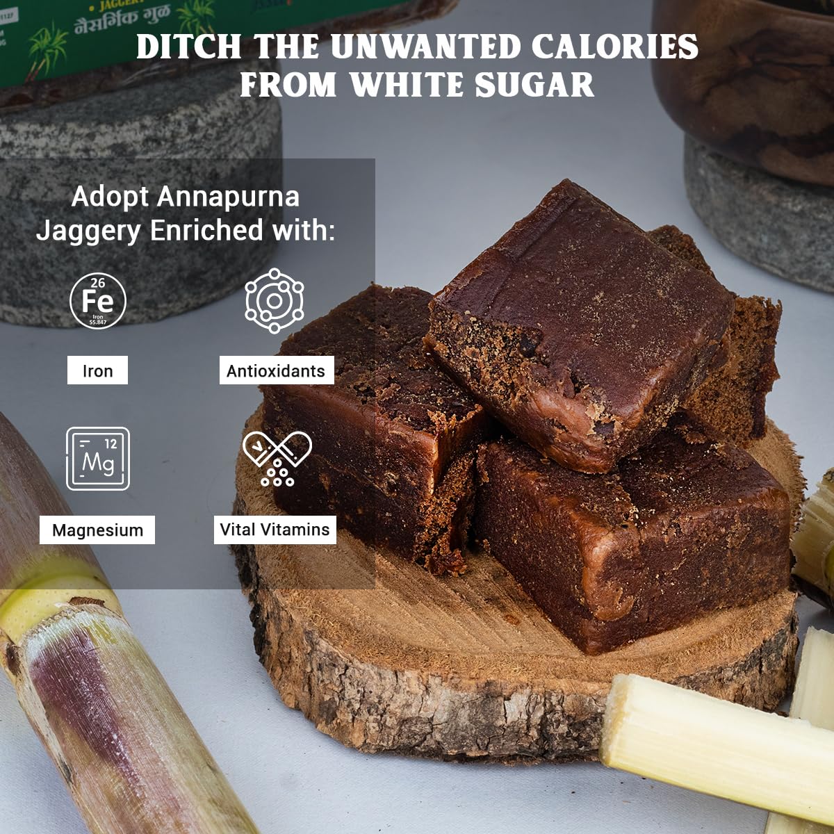 Annapurna Lakdi Ghana Jaggery Brick (950gm) |Pure Desi Gud, Sulphur-Free | Zero Additives and Rich in Nutrients | 100% Natural Sweetener for Cooking, Beverages, & Desserts 2