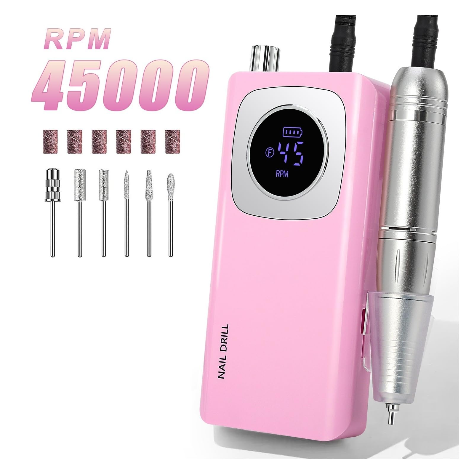 Trapano per unghie, Trapano for unghie elettrico da 45000 giri/min, levigatrice for ricaricabile(Purple)