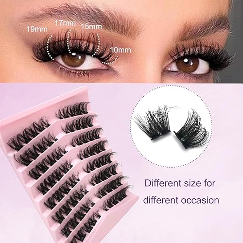 Miniatura 4 de Kit de extensiones de pestañas para bricolaje, 80 unidades individuales de racimo de pestañas rizadas D de 0.39 a 0.79 pulgadas, racimo de pestañas