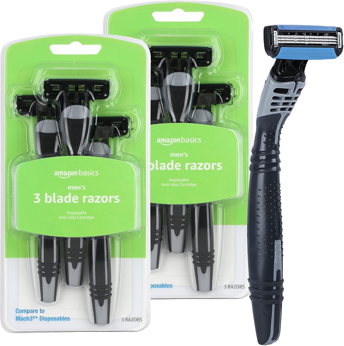 Amazon Basics Maquinillas de afeitar desechables de 3 hojas para hombres, afeitado apurado y cómodo, reduce la irritación, 6 unidades, 2 paquetes de 3 (anteriormente Solimo)