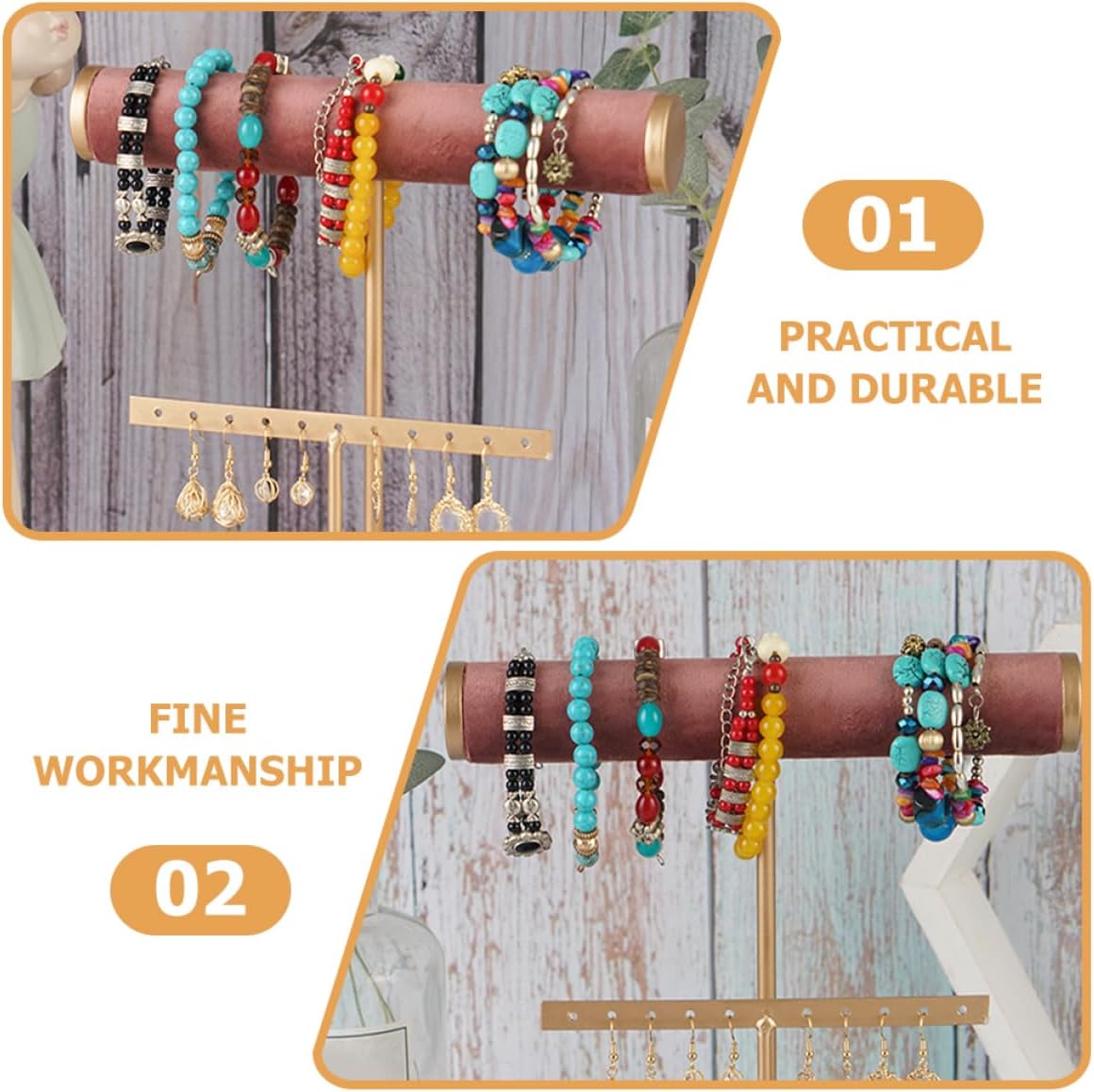 PRETYZOOM Multi-function Jewelry Organizer Rack for Necklaces Bracelets Rings and Earrings Elegant Display Stand Tray for Home Storage and Decoration image 5