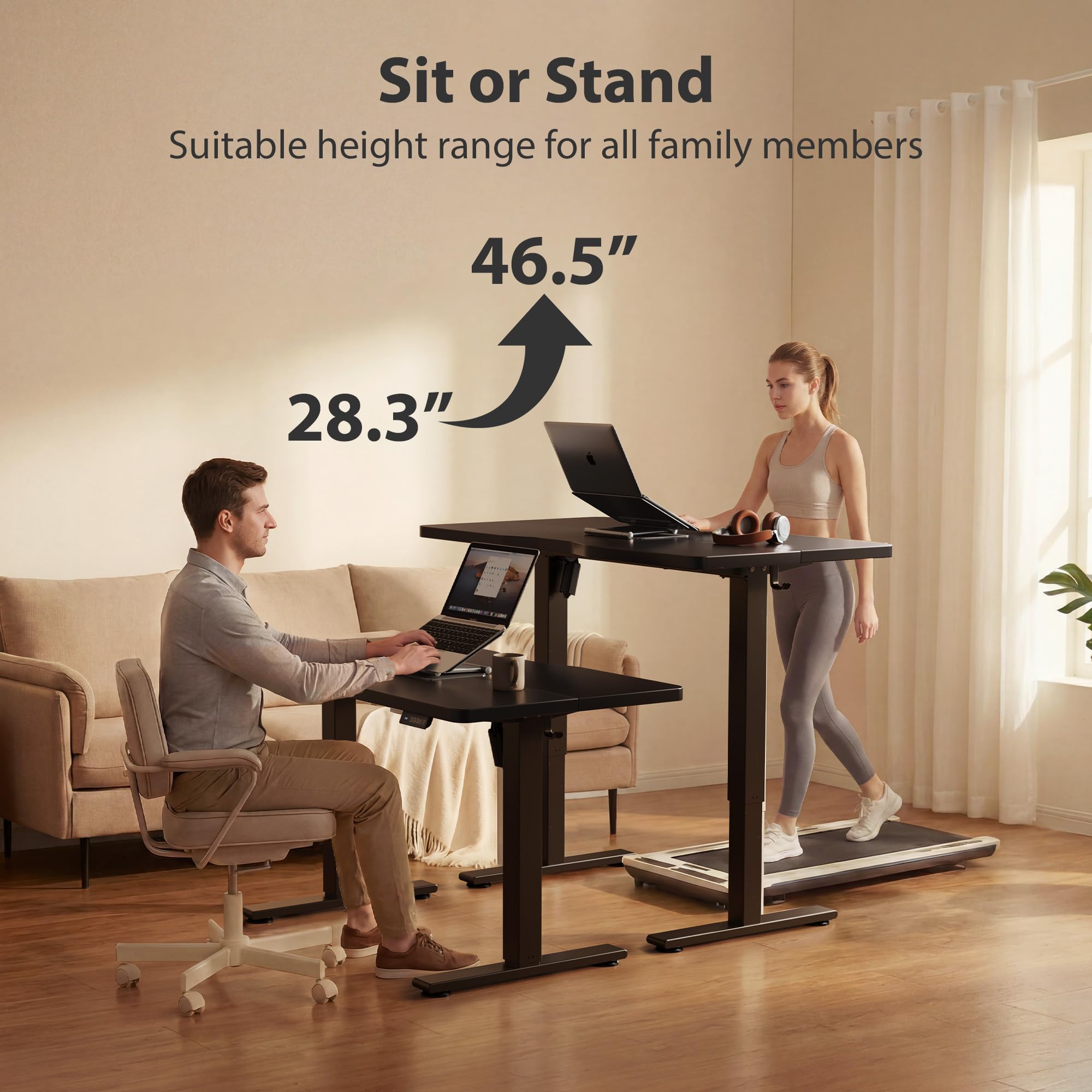 Cubiker Standing Desk, 55x28 Inches Sit Stand Home Office Desk, Electric Stand up Desk, Adjustable Desk with Splice Board, Black Frame/Black Top view 6