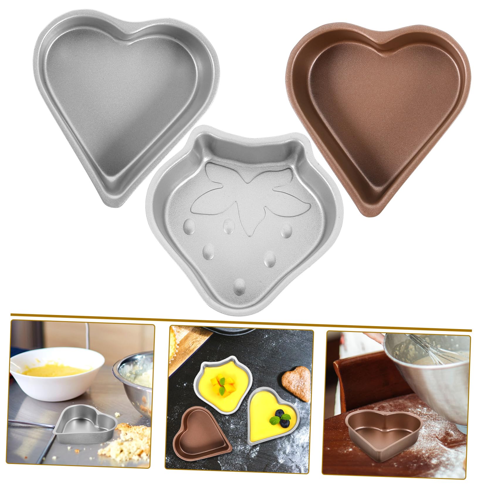 Cabilock 5 Juegos Mini Molde Para Pastel Molde En Forma De Corazón Molde Muffins Moldes De Gelatina Antiadherentes Bandeja Para Hornear De Bricolaje Acero De Alto Carbono 3 Piezas * 5