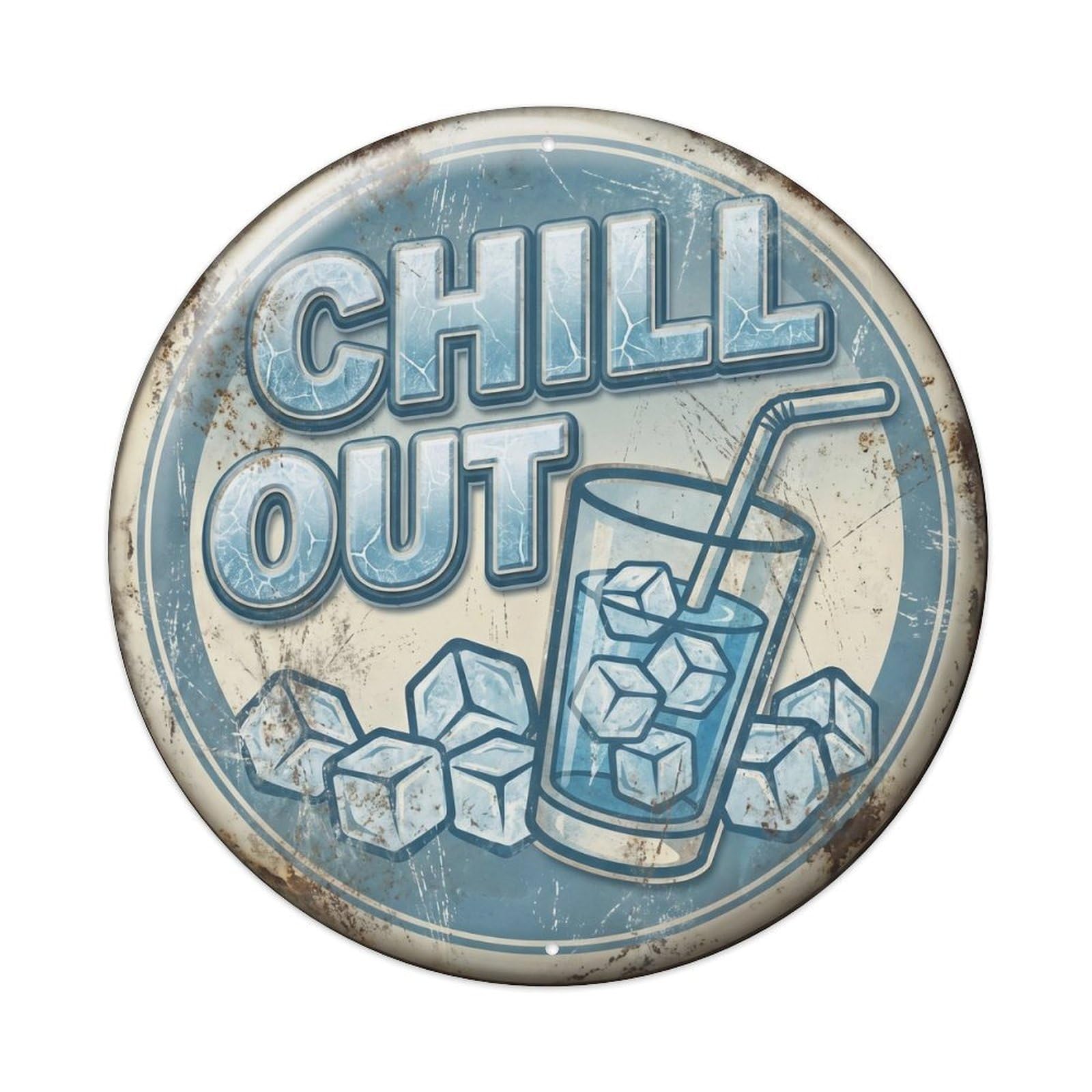 Chill Out Nostalgic Garage Display Retro Slogans Metal Tin Sign Plaque Wall Decor for Cafe, Club Bar, Office, Home Garden Round Metal Poster 8x8Inch