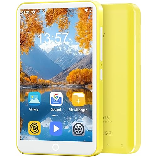 80GB MP3 Player with Bluetooth and WiFi, Mp3 & Mp4 Music Player with Spotify, Amazon Music, Deezer, Audible, Browser, 4.0" IPS Touch Screen Android Player with Speaker, FM Radio, Up to 512GB (Yellow)