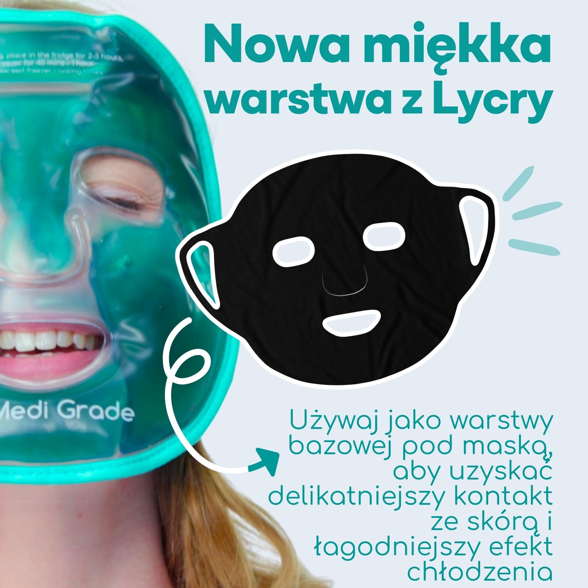 Medi Grade Zestaw Chłodzącego Żelu z 1 Maską z Lycry i Etui – Maska Lodowa na Twarz przeciw obrzękom i cieniom pod oczami – Kojąca Maska na Twarz do relaksu i regeneracji