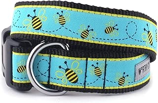The Worthy Dog Busy Bee Bumblebee Pattern Stylish & Durable Nylon Dog Collars, Adjustable Strong Buckle - Small, Blue