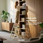SOLADDER 3 Step Ladder, Anti-Slip and Lightweight Foldable Step Stool for Adults to Use in Kitchen, Closet and Library, 300lbs(Gold)
