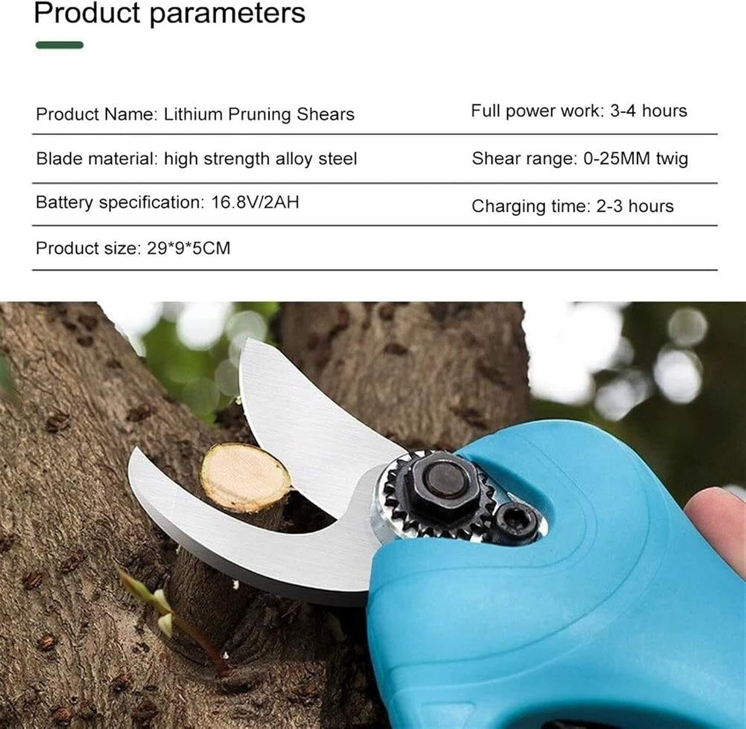Professional Electric Pruning Shears, 16.8V Li-ion Rechargeable Cordless Secateur, 25mm Cutting Diameter, Sharp Tungsten Steel Blade, 600W Power