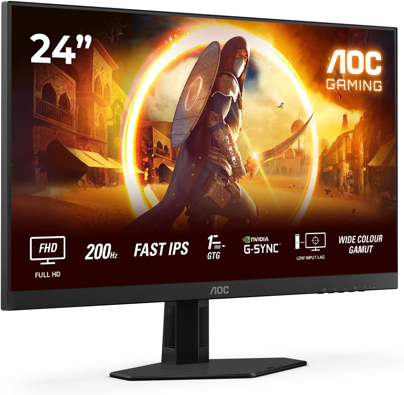 24G4HRE 23.8 inch FHD Gaming Monitor 200Hz, Fast IPS Panel, 0.5ms MPRT, Adaptive Sync, HDR10, G-Sync Compatible, Speakers, (1920x1080 HDMI 2x 2.0 DP 1x 1.4) Black