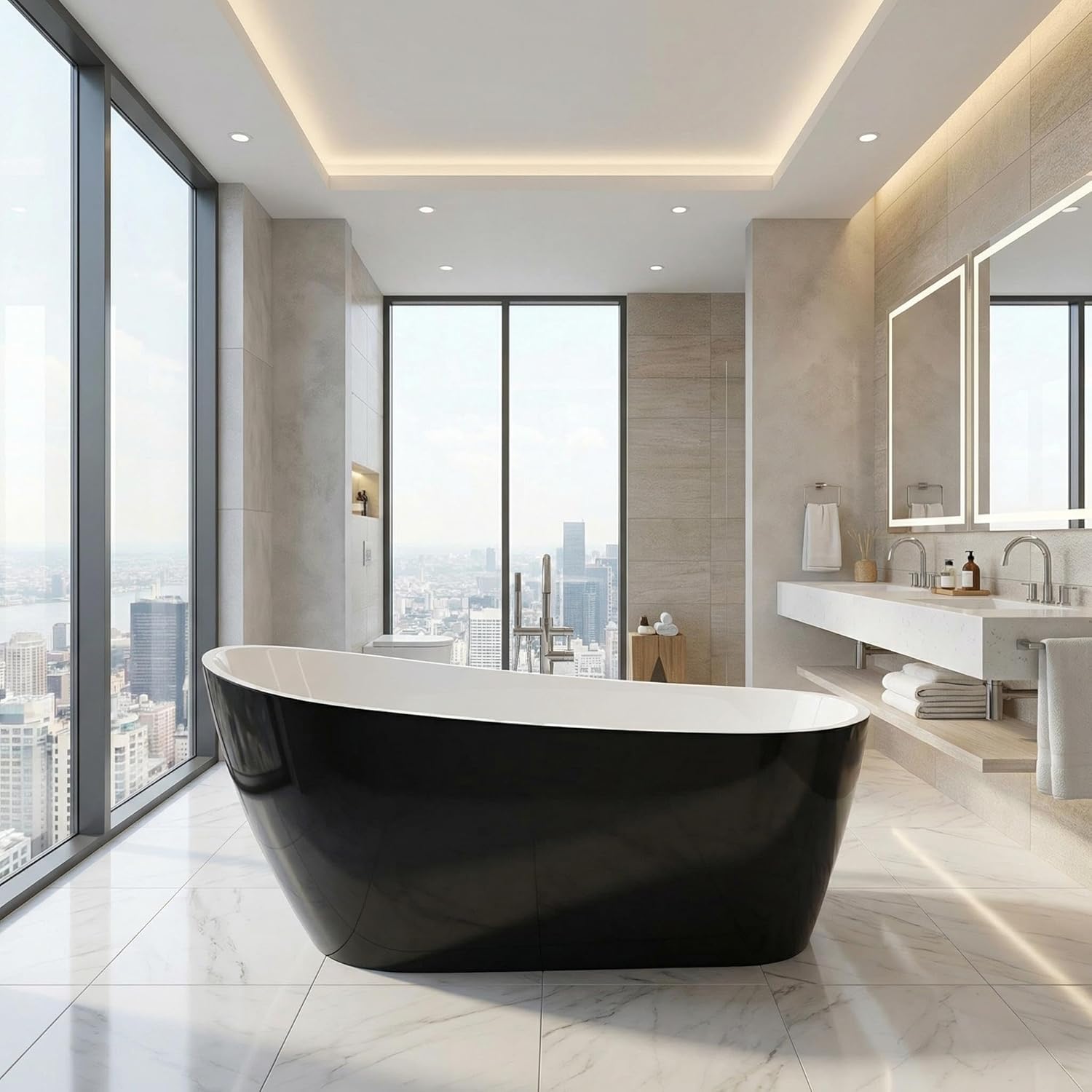 Freestanding Bathtub 67 inch Extra Large Freestanding Bathtub – Modern Oval Freestanding Tub with Chrome Drain & Overflow for Home Spa or Bathroom Relaxation