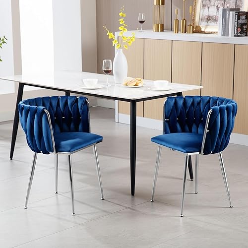 Miniatura 65 de Juego de 2 sillas de comedor de terciopelo, sillas tapizadas tejidas para sala de estar, sillas modernas de cocina y comedor, sillas decorativas de