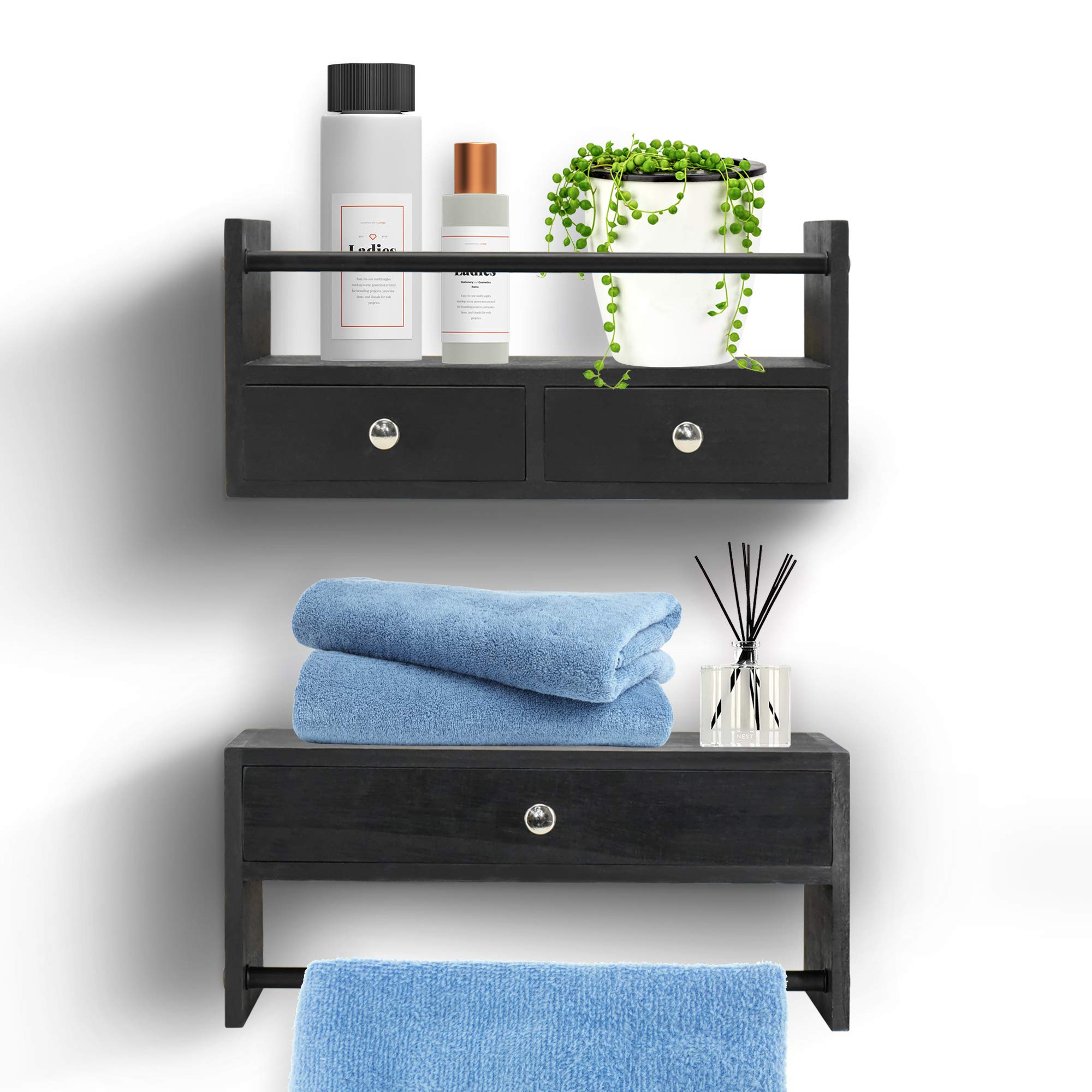 Buy Y&ME YM Bathroom Shelf with Drawers Set of 2, Floating Nightstands for Bedroom, Wall Shelf